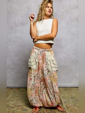 #1525 POL Blush Patchwork Boho Harem Pants